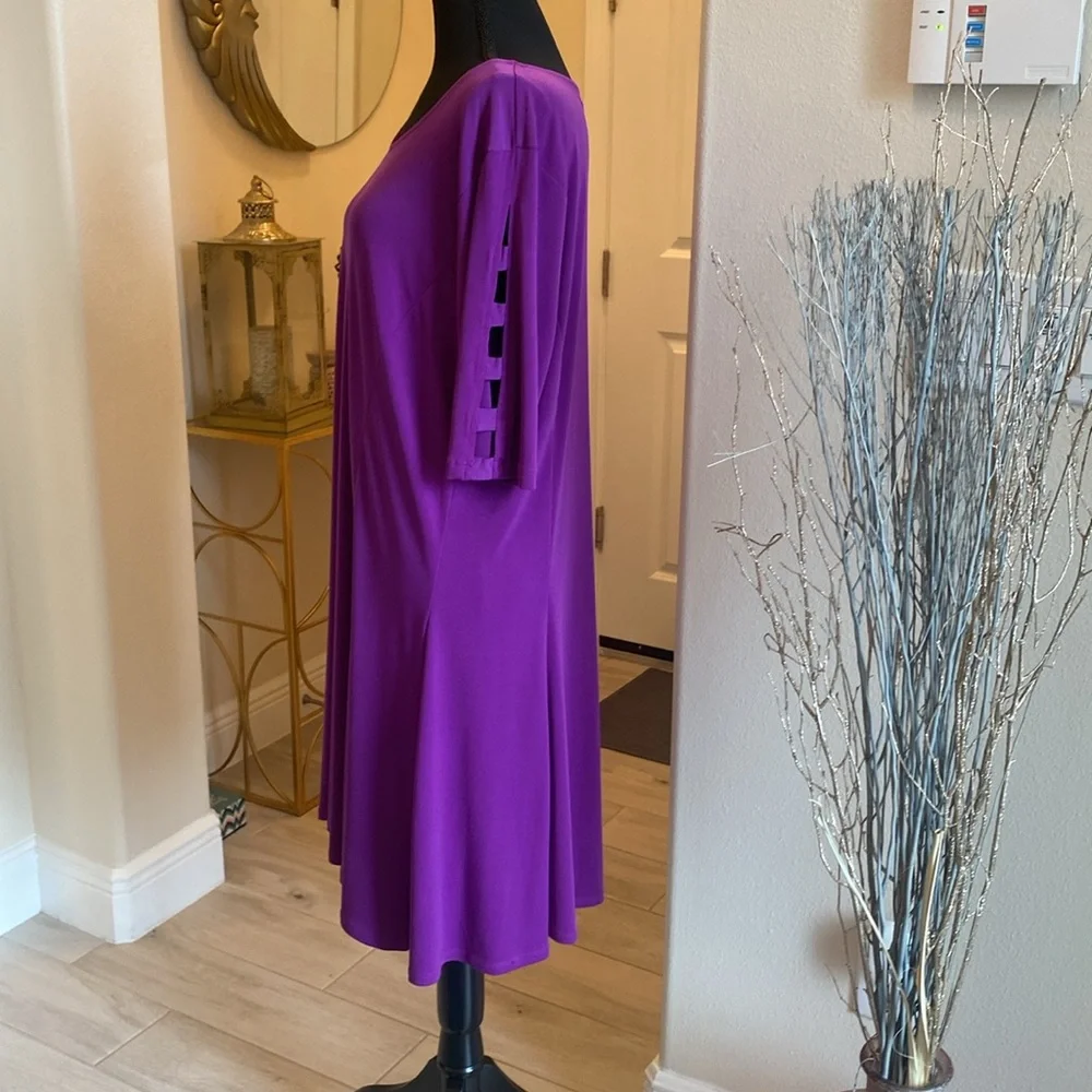Susan Graver Vibrant Purple A line dress with lattes sleeves
